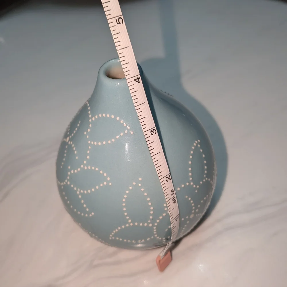 Crate and Barrel Stitch Flower Ceramic Vase Turquoise 4